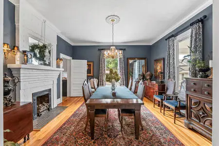 Guest dining room with gas logs